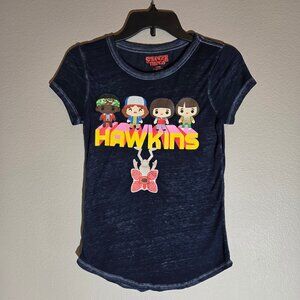Stranger Things Hawkins Character Sheer Navy Blue T-shirt, Kids Size 10-12